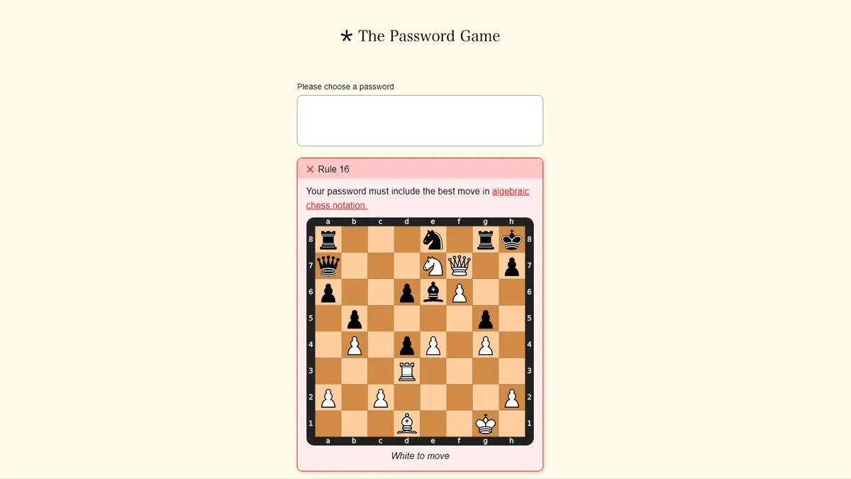 Algebraic Chess Notation Password Game: Crack the Code